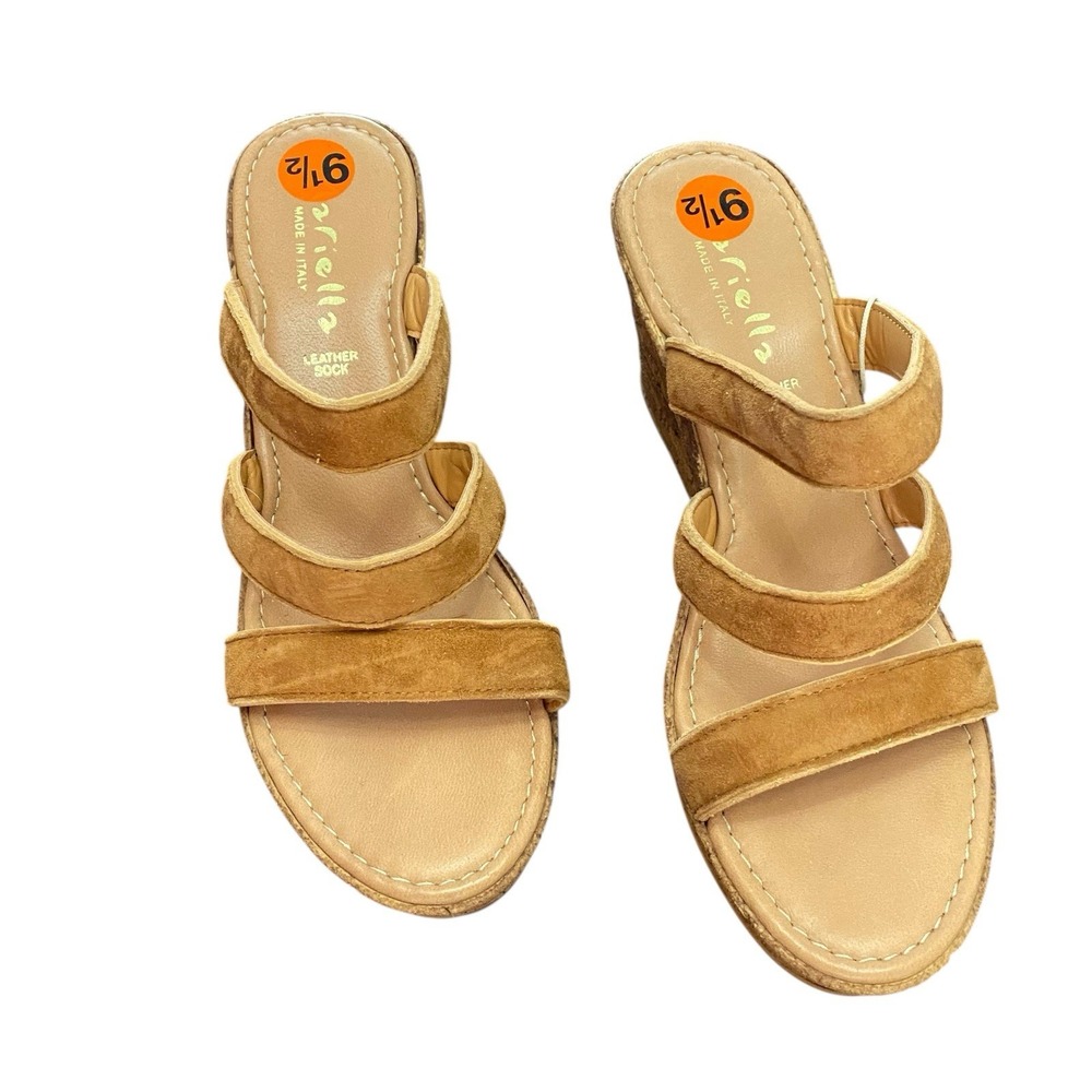 Mariella Platform Wedge Sandals Brown Real Leather‎ Size 9.5 (Made in Italy)